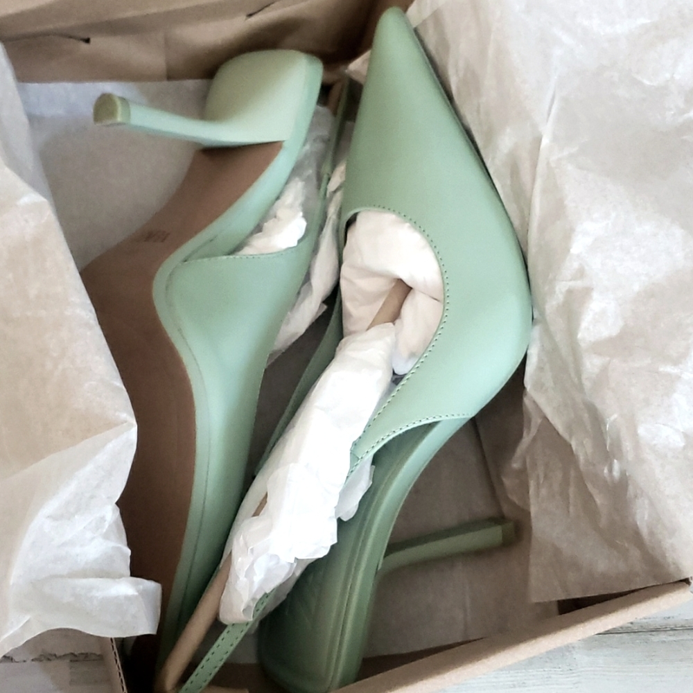 Zara SLINGBACK LEATHER HEELS GREEN Bloggers favorite - Picture 8 of 15